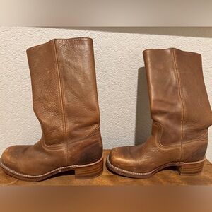 Frye subtle gold leather campus boot square toe stack heel gently used